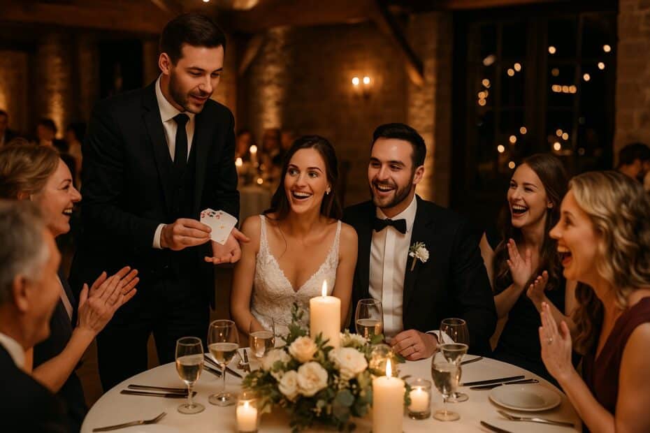 Tischzauberer begeistert das Brautpaar und Gäste bei einer stilvollen Hochzeit in NRW